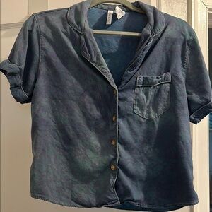 Casual Blue Button-Up Pajama Shirt